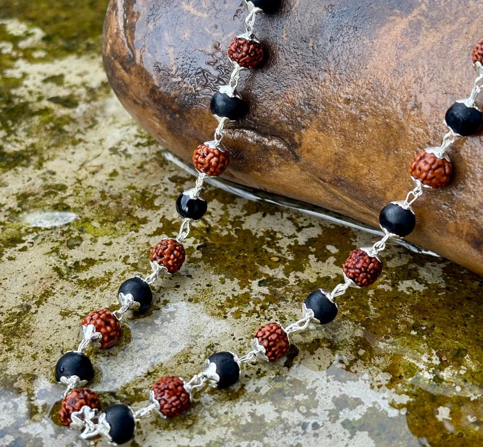 Silver Plated Rudraksha Karungali Mala