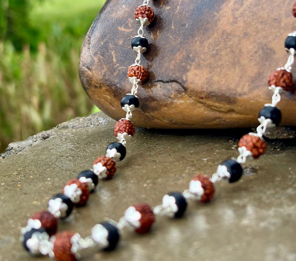 Silver Plated Rudraksha Karungali Mala