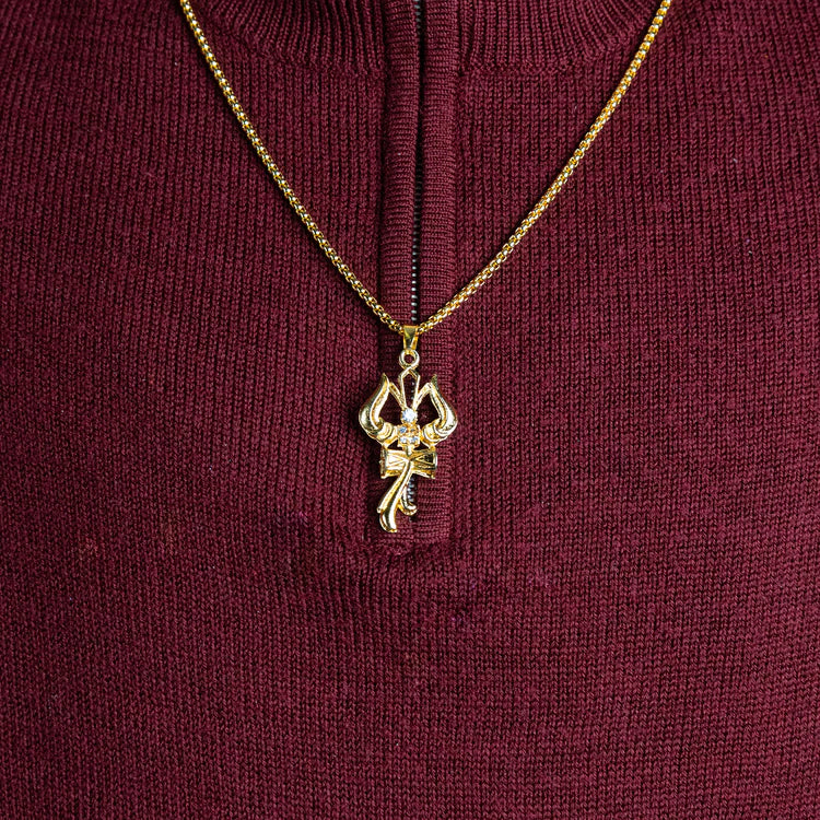 Gold Trishul with Damru Pendant ( Blessing & Protection)
