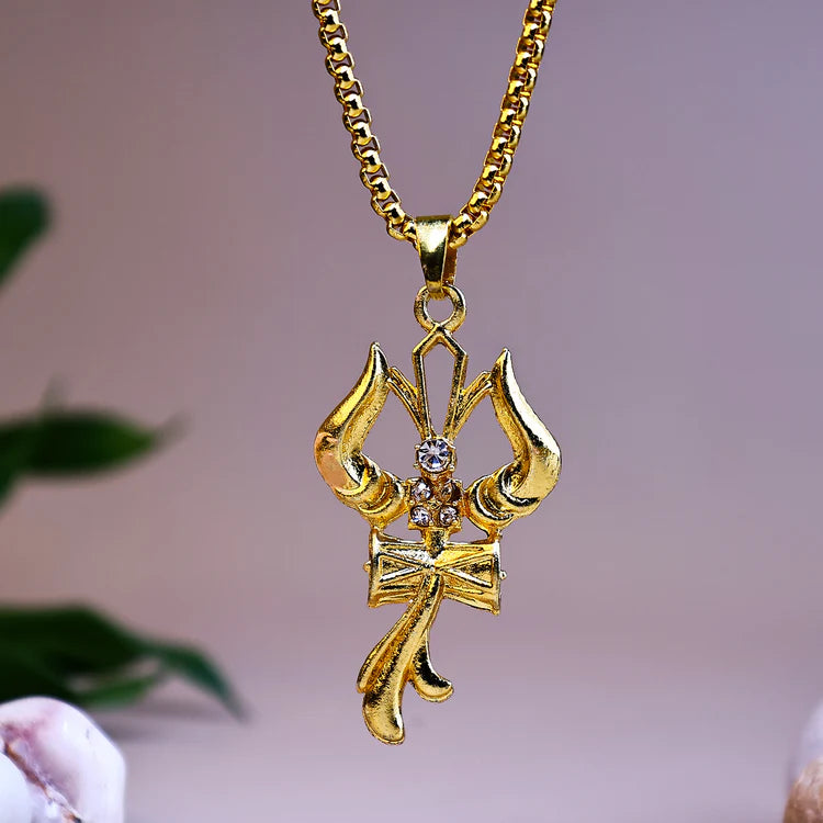 Gold Trishul with Damru Pendant ( Blessing & Protection)