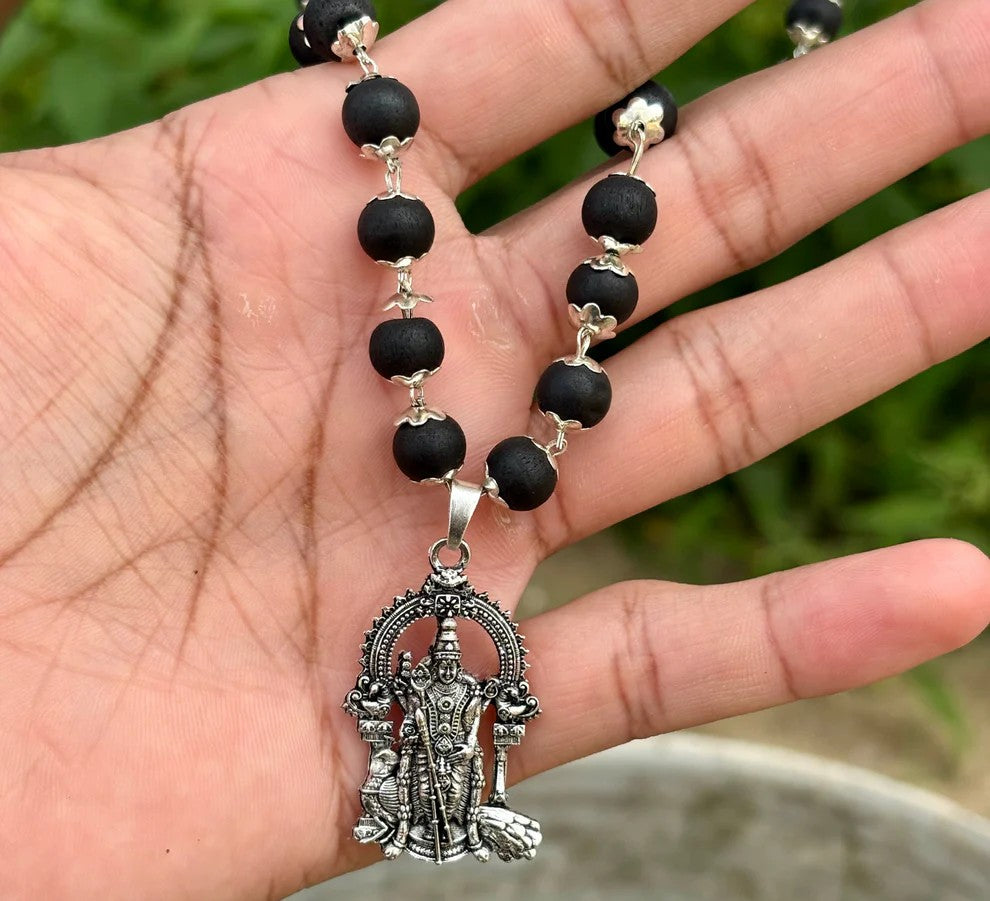 Karungali Malai with Silver Murugan Pendant