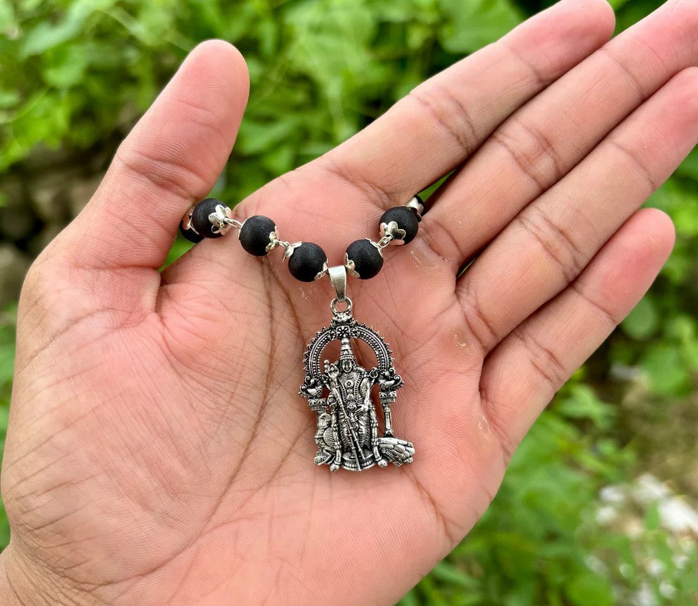 Karungali Malai with Silver Murugan Pendant