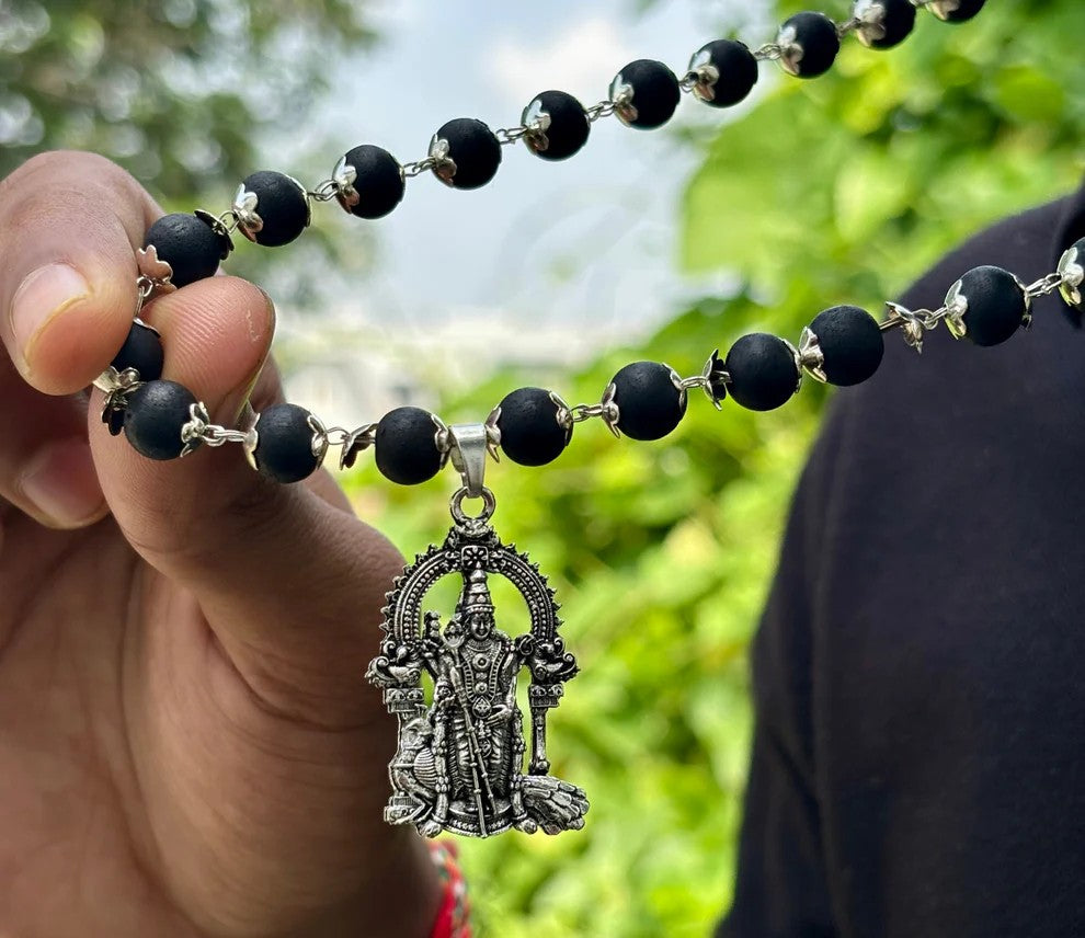 Karungali Malai with Silver Murugan Pendant
