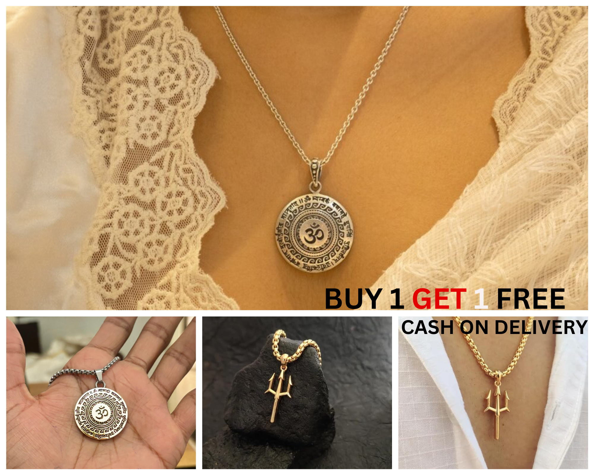 Maha Mrityunjaya Mantra Necklace ( Buy 1 Get 1 Trishul locket Free )