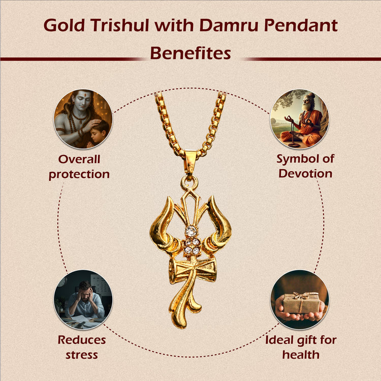 Gold Trishul with Damru Pendant ( Blessing & Protection)